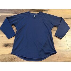 Detroit Tigers Majestic Therma Base Pullover Warm Up Jersey Navy Men XL MLB
